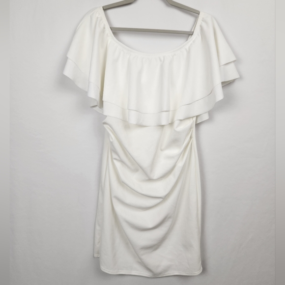 NWOT MYbump Double Layer Ruffle Maternity Dress White Size Large - Picture 1 of 10